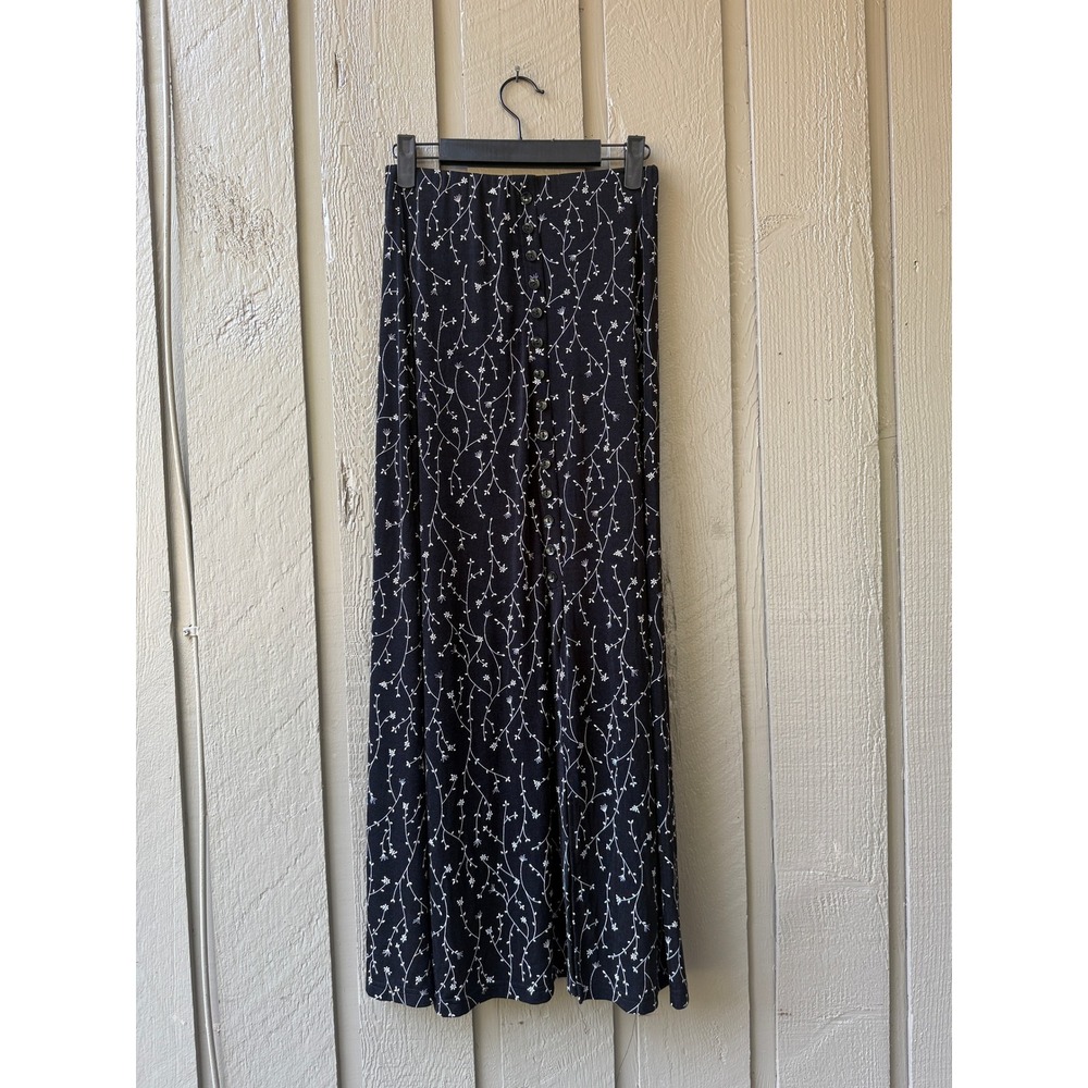 Briggs New York Maxi Skirt Womens Floral Button Front Vintage Small Black Slit